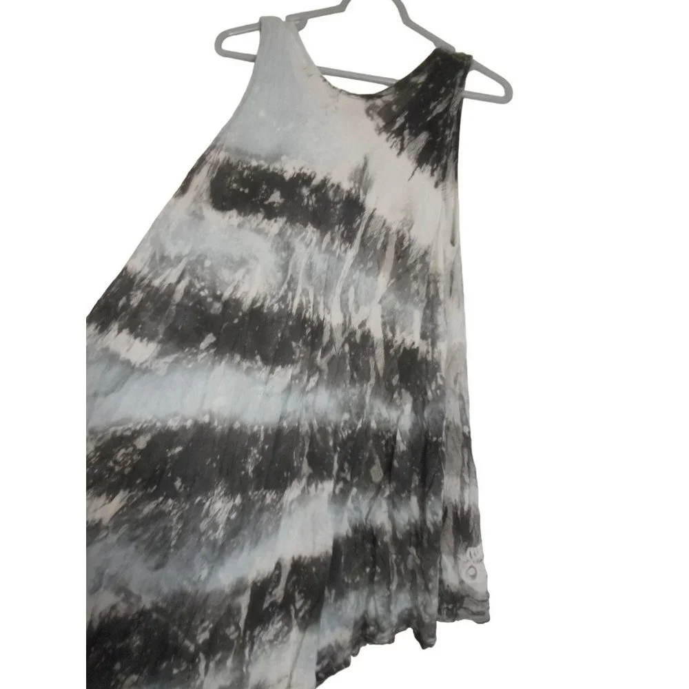 One Sz Fits Most Sleeveless Rayon Black fish Embroidered Tunic Top Tie Dye Batik - Picture 5 of 8